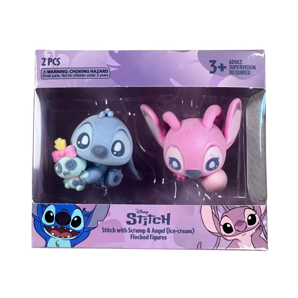 Disney Stitch with Scrump &‎ Angel Ice-cream Flocked Figures 2pc Set New
